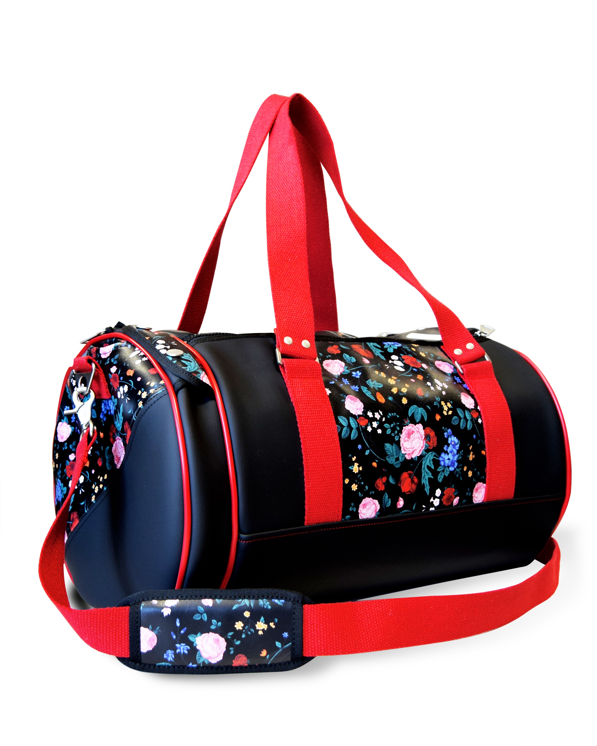 SPORT DUFFLE BAG FLORAL PRINT Fitness bag with floral pattern.